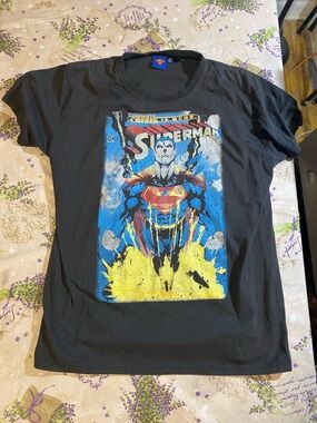 DC Comics Superman Graphic Tee in Black with Blue, Red and Yellow Artwork